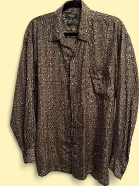 Men's Brown Patterned Long-Sleeve Dress Shirt